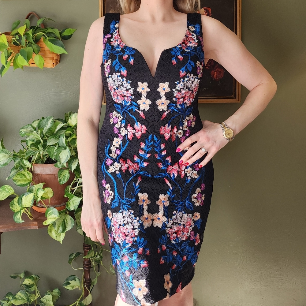 GUESS black/multi floral embroidered dress, size 6